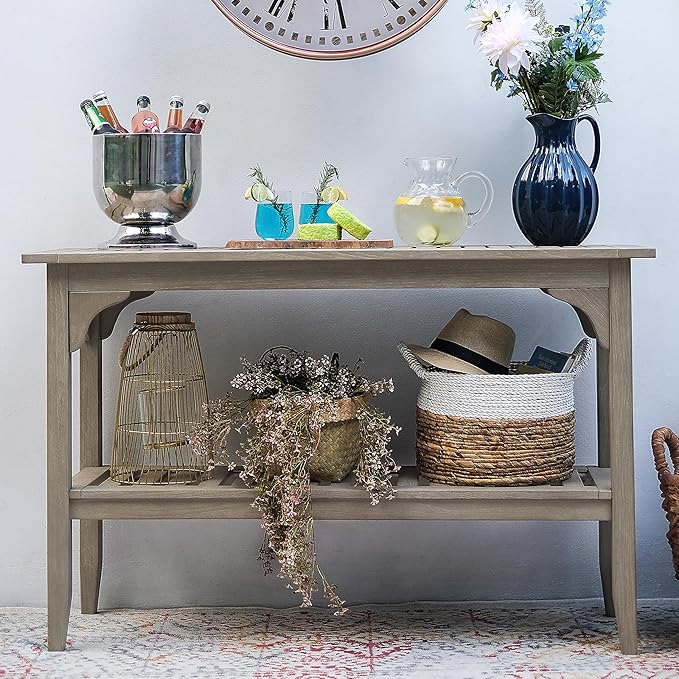 Cambridge Casual Teak Auburn Outdoor Console Table, Solid Indonesian Teak Wood in Weathered Gray Finish, Stylish and Durable Patio Accent or Plant Table for Porch, Deck, Garden, or Outdoor Entryway