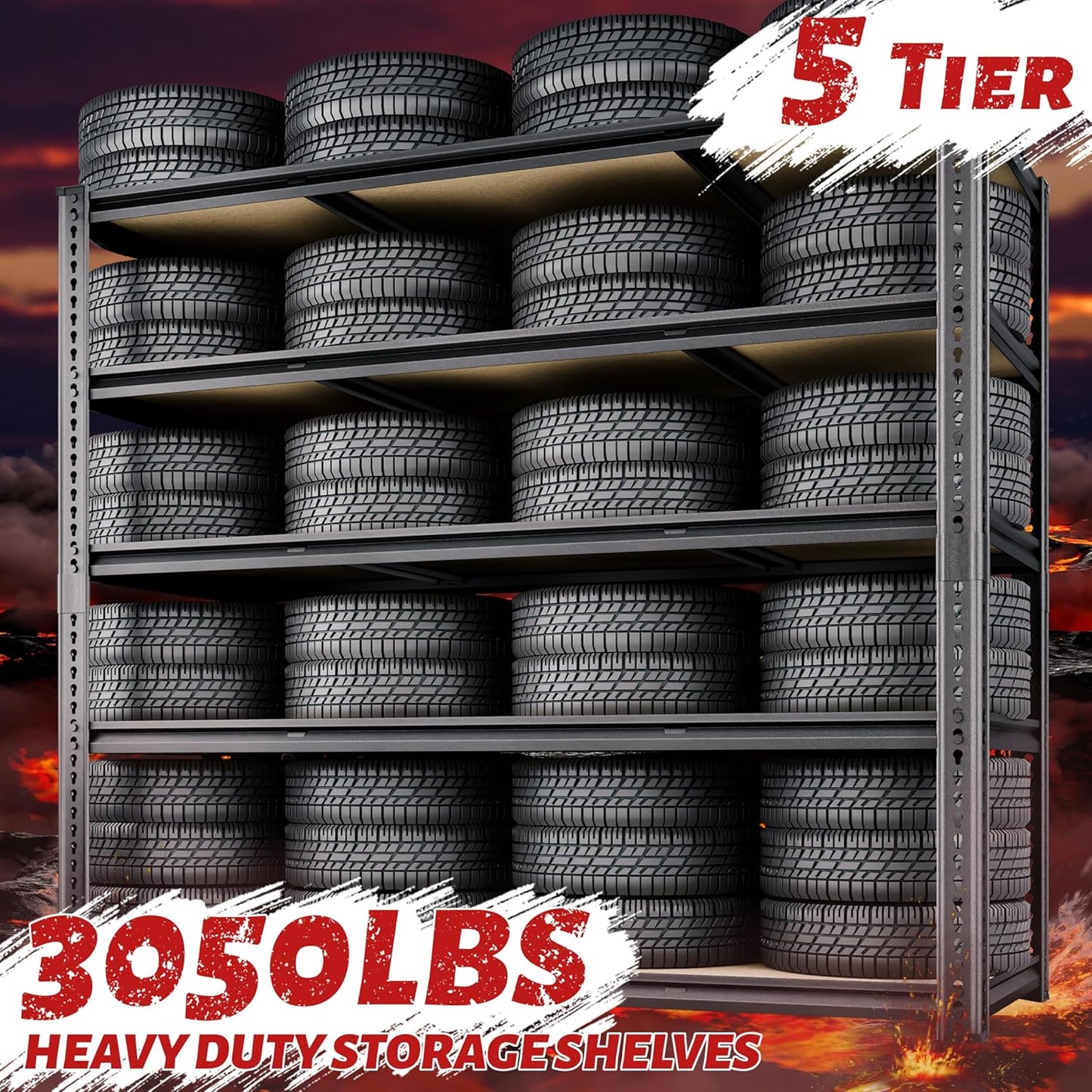 48"W Garage Shelving, 3050LBS Storage Shelves heavy duty, 5 Tier Metal Shelving Unit Adjustable Garage Shelves Heavy Duty Shelving for Warehouse,Commercial, Kitchen, 48" W × 18" D × 72" H, Black