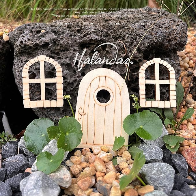 56 Pcs Fairy Door & Window Craft Kit - Wooden Garden Doors, Mini Fences, Unpainted Miniature Accessories for Home Party Event Decor - DIY Fairy House Decorations (Antique)