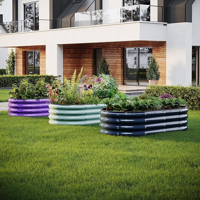 Galvanized Metal Planter Round Raised Garden Bed Kit for Gardening Outdoor，3x3x1ft Grow Garden Box Raised Flower Bed，Round Galvanized Planter Outdoor Large Metal Fire Pit Ring