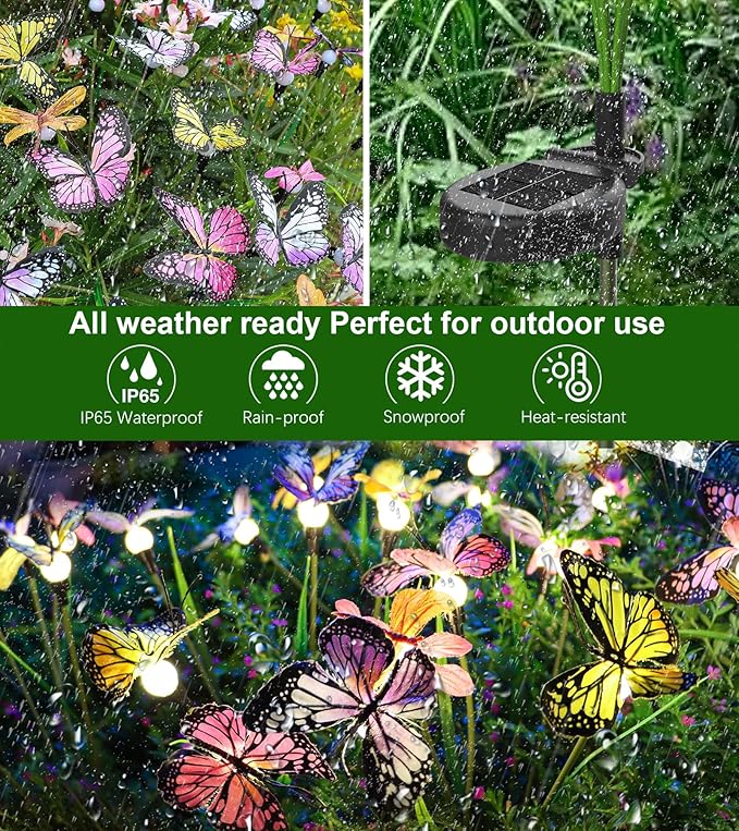 Aiscool Solar Garden Lights, 4 Pack Swaying in The Wind Butterfly Light Outside, Solar Outdoor Lights,Yard Patio Pathway Lawn Decoration,Realistic Butterflies & Dragonflies
