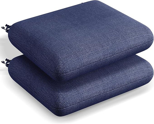 Codi Outdoor Cushions for Patio Furniture 24x24 Inch, Waterproof Chair Seat Cushion with Textured Fabric, Handles & Adjustable Straps, Fade Resistant - Set of 2, Navy Blue