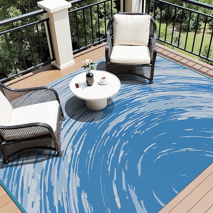 COCOER Modern Outdoor Rug 8x10 Reversible-Waterproof Outdoor Patio Rug-Quick Dry Outdoor Area Rugs Indoor Outdoor Rugs-Outside Rug Patio Decor for Porch Deck Balcony Backyard