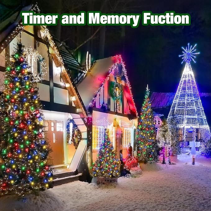 Christmas Light 1000 LEDs 336ft Green Cable Wire Fairy String Tree Twinkle Lights Plug in 12 Modes for Christmas Party, Outdoor, Garden, Wedding, Home Decoration (Multi Color)