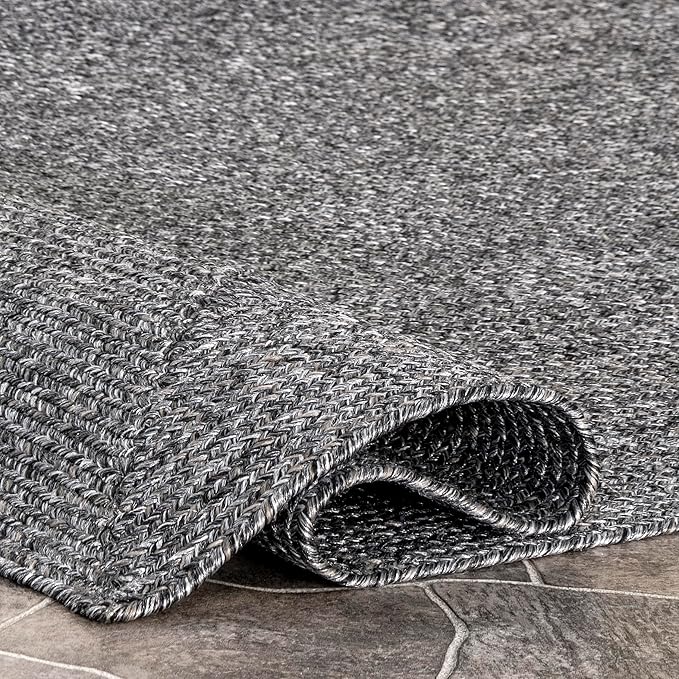 nuLOOM 4' x 6' Solid Hand Braided Indoor/Outdoor Area Rug, Pet-Friendly, High Traffic, Weather Resistant, for Patio, Balcony, Bedroom, Living, Dining Room, Wynn Charcoal