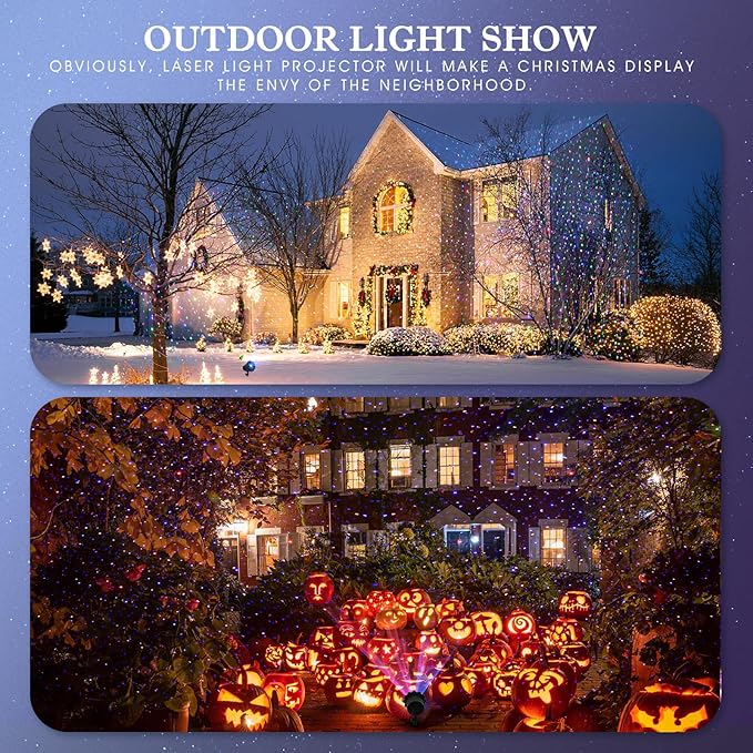 Christmas Laser Light Projector - Outdoor Projector Laser Lights Waterproof Remote Control, Red Green and Blue Star Show Decorations for Holiday Party Garden