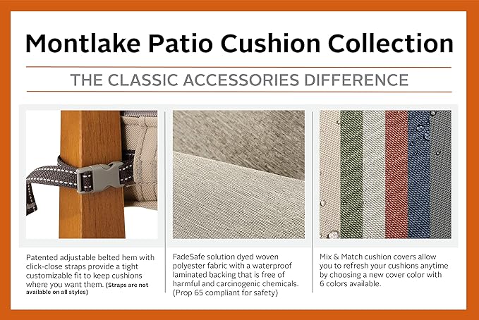 Classic Accessories Montlake Water-Resistant 21 x 22 x 4 Inch Patio Lounge Back Cushion, Antique Beige, Outdoor Loveseat Cushions