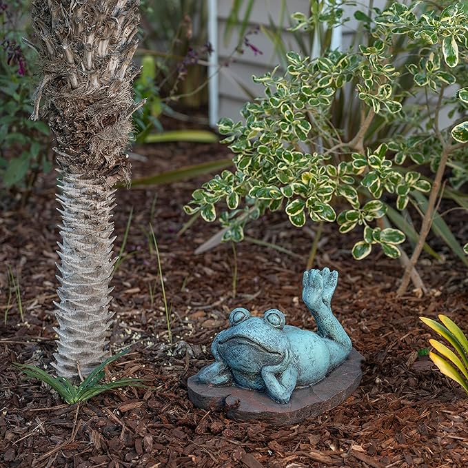 Alpine Corporation 9" Tall Indoor/Outdoor Sunbathing Frog Garden Statue Decoration, Multicolor