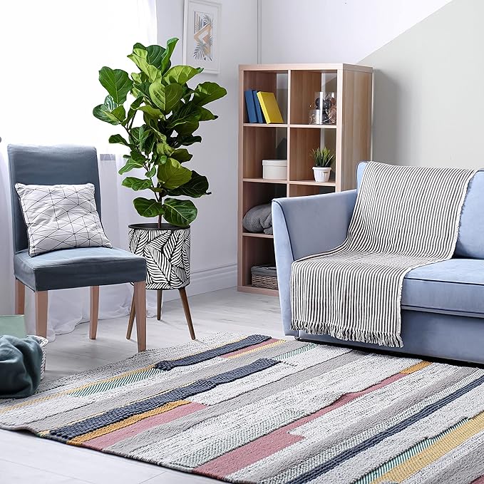 D'vine Dev 12 Inch Planter Pot with Stand, Mid-Century Tall Plant Pot with Legs for Indoor Plants, Large, White/Grey, 88-L-C-7