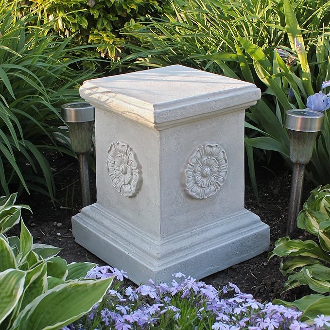 Design Toscano English Rosette Indoor/Outdoor Sculptural Garden Plinth Base Statue Riser, Large 13 Inch Tall, Cast Stone Resin, Antique Stone Finish
