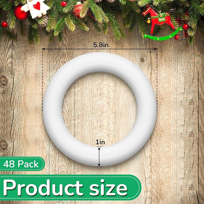 Juexica 36 Pcs 6 Inch Foam Wreath Forms for Crafts Foam Circles Ring Small Wreath Polystyrene Foam Ring for Wedding Home Flower Projects DIY Arts Crafts Supplies Christmas Decorations