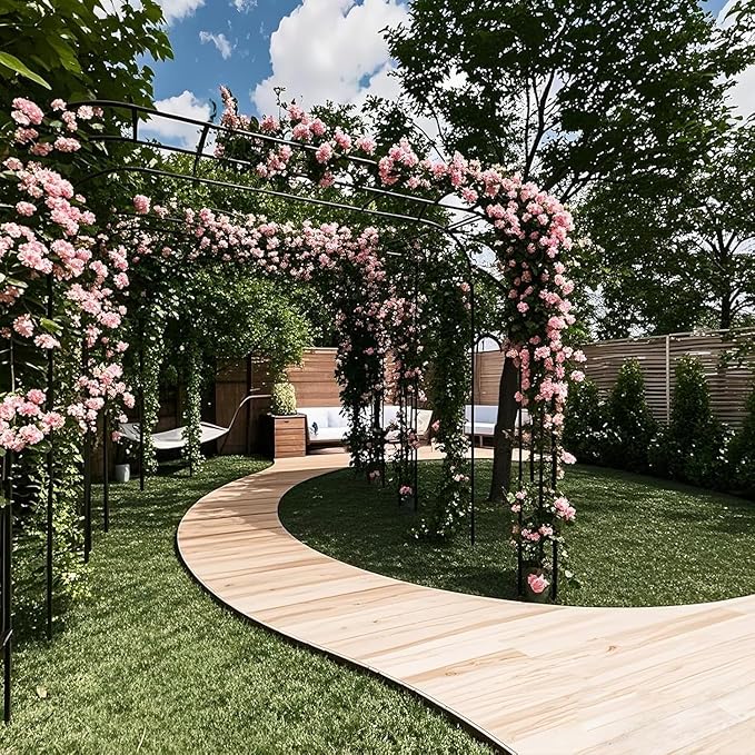 Garden Arch Arbor Trellis, 126" L x 94.5" H, Metal Archway for Climbing Plants Outdoor, Wide Sturdy Garden Arch for Lawn, Party, Ceremony Wedding Decoration