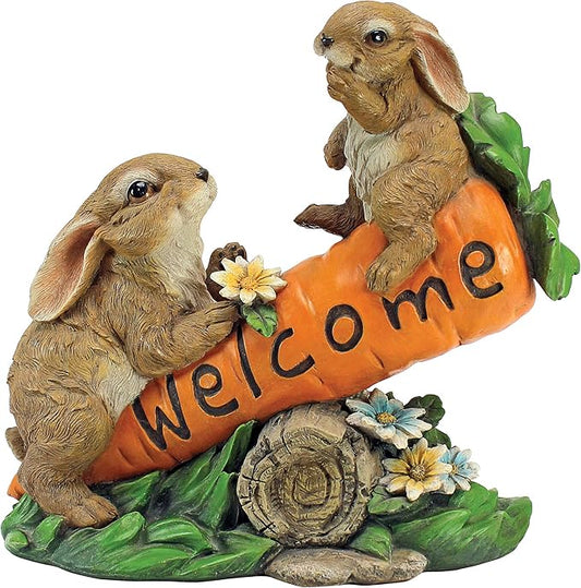 Design Toscano HF317387 Bunny Bunch Rabbits Outdoor Garden Statue Welcome Sign, 10 Inch, Full Color