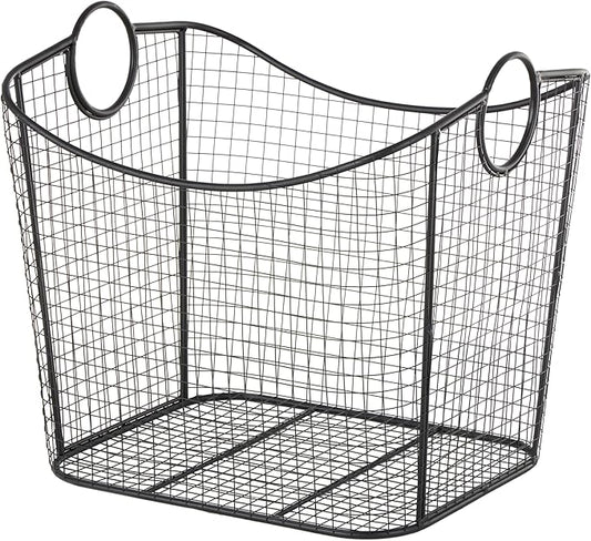 Deco 79 Metal Decorative and Functional Storage Basket Deep Basket Organizer with Round Handles, Basket for Storage 20" x 18" x 20", Black