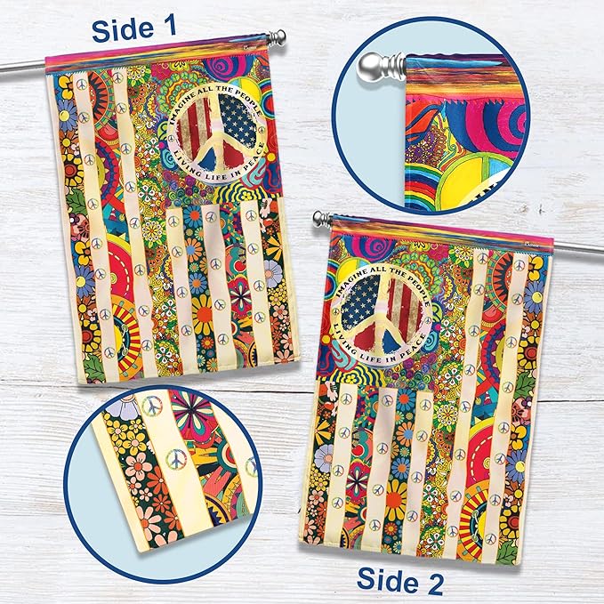 FLAGWIX Peace Hippie Flag - Decorations For Home, Outside, House Flag 30x40, People Living Life In Peace Hippie Flag - USA House Garden Flags - Decorative Outdoor Flags