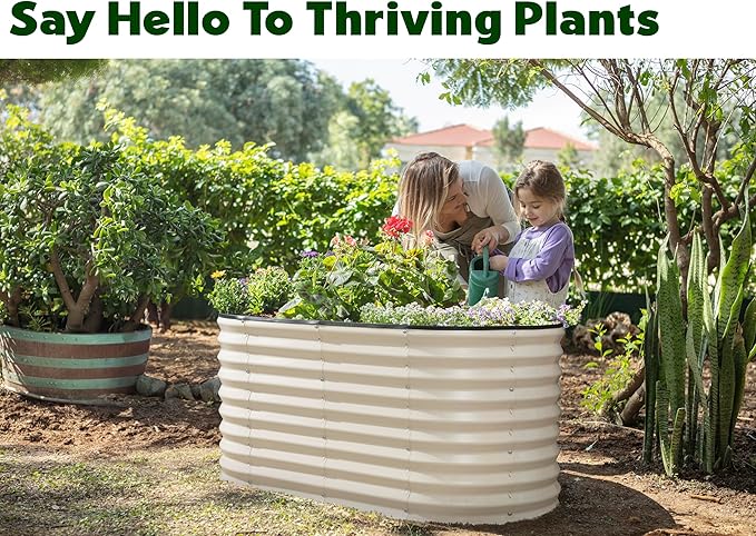 Galvanized Raised Garden Beds Outdoor // 4×2×2 ft Planter Raised Beds for Gardening, Vegetables, Flowers // Large Metal Garden Box (White) // Patented Tool-Free Design