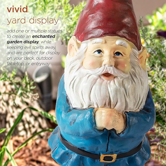 Alpine Corporation 12" Tall Classic Outdoor Garden Gnome Yard Statue Decoration