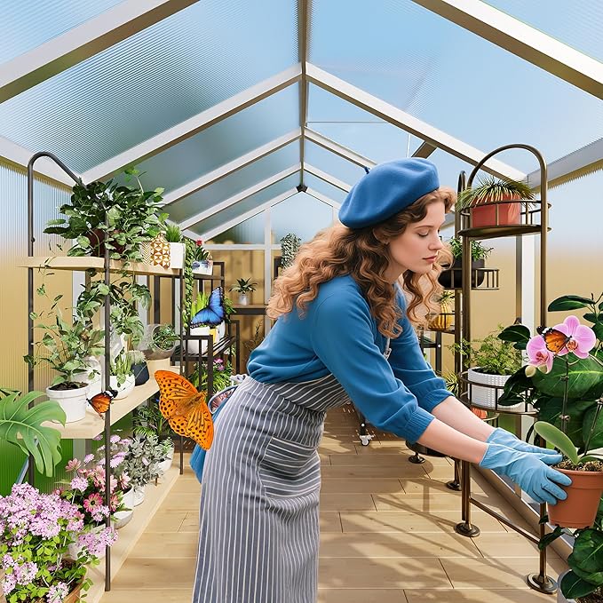 6 x 6 FT Greenhouse, Greenhouses for Outside, Polycarbonate Greenhouse with Aluminum Frame, Lockable Door and Ajustable Roof Vent for Backyard, Green Houses for Outside Garden Backyard, Patio