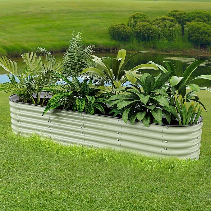 8 X 2 X 1.4 Ft Galvanized Raised Garden Bed,Sturdy and Easy to Assemble Oval Raised Planter Beds Outdoor for Vegetables, Gardening, Flowers, Fruits（Light Green）