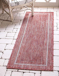 Unique Loom Outdoor Border Collection Area Rug - Soft Border (2' x 8' Runner, Rust Red/ Ivory)