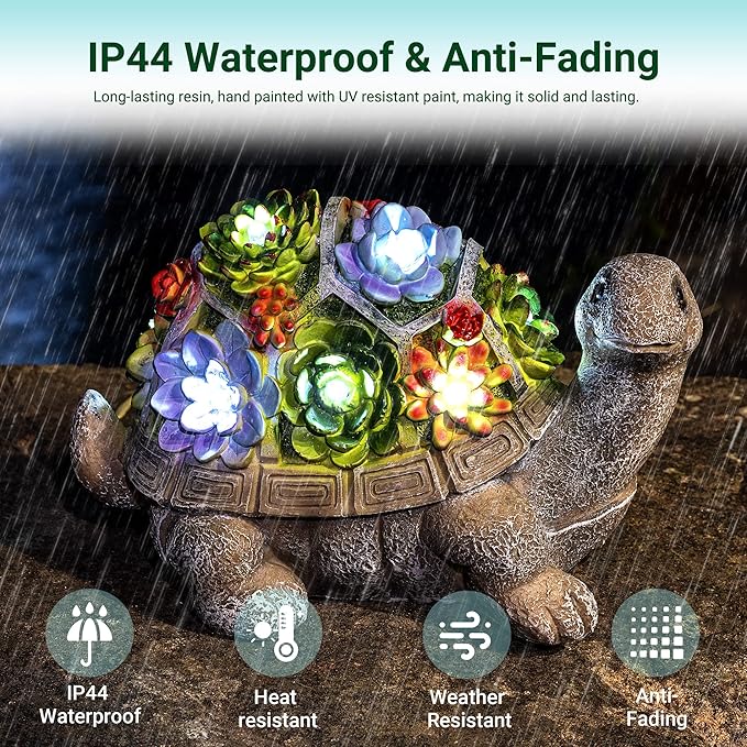 GIGALUMI 11.5 Inch Solar Garden Statues Turtle Figurine Lights for Outside Garden Decor, Yard Decorations Outdoor Housewarming Gifts for Mom, Women for Mothers Day