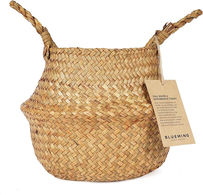 Basket Planter – Seagrass Plant Pot for Artificial Olive Tree, Decorative 6-7 Inch Indoor Wicker Pot with Handles (Original, Small)