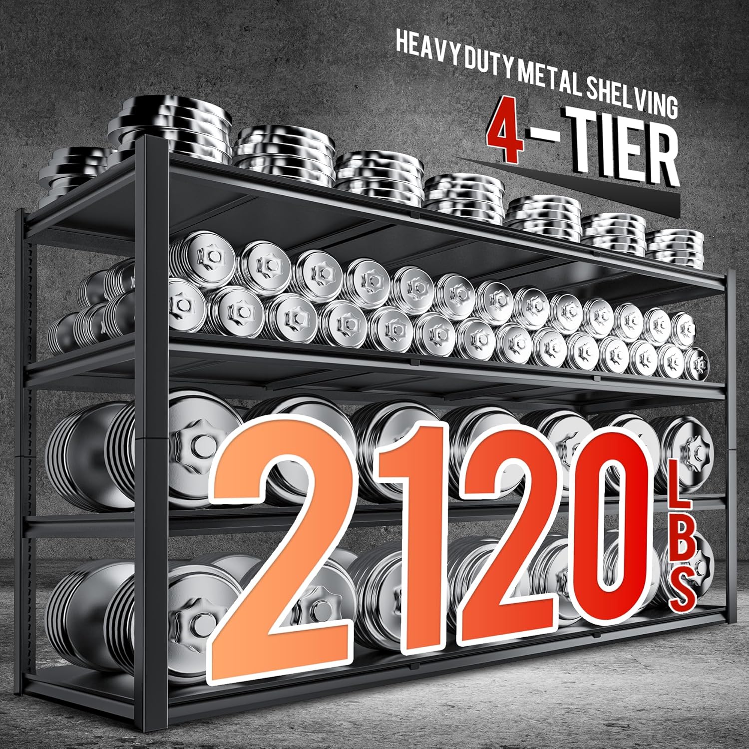 59.8" W x 59.8" H x 24.2" D Metal Storage Shelves, 2120LBS Garage Shelving Unit with Adjustable Shelf, 4 Tier Storage Rack for Garage, Pantry, Warehouse, Basement, Black, 2 Pack