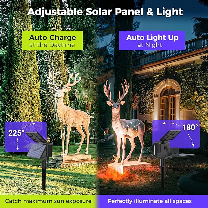 Color Changing Solar Spot Lights Outdoor Waterproof for Flag, Tree, House, Garden, Yard, Landscape Spotlights for Accent Uplighting Halloween Christmas Decorations-2 Pack