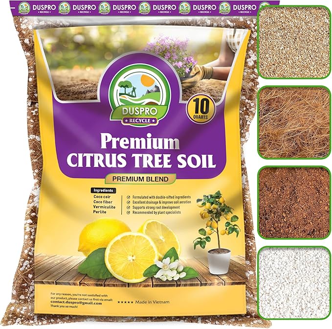 DUSPRO Recycle Citrus Tree Potting Soil Mix for Potted Lemon Tree, Specialized for Oranges, Fruit Tree Indoor Planting Pre-Mixed 4-in-1 Ready to Use (10 Quarts)