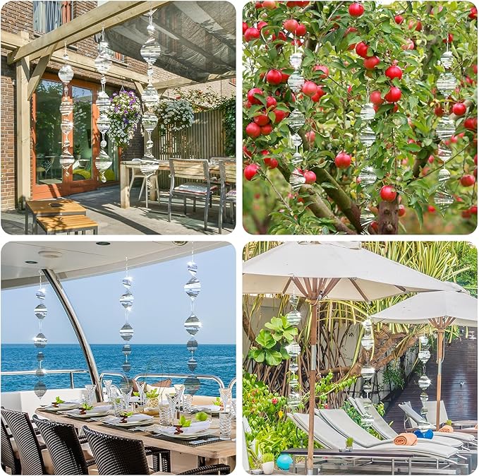 Bird Deterrents for Outside, Reflective 3D Stainless Steel Wind Spinners, Garden Decor, Bird Scare Devices to Keep Woodpeckers, Pigeons Away from Your House, Patio, Orchards