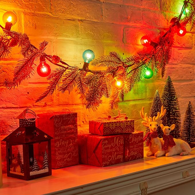 Brightown 25 Pack G40 Colorful Incandescent Bulb, Vintage Globe Replacement Light Bulb for Christmas Lights, 5 Watt E12 C7 Candelabra Base for Patio Yard Garden Holiday Xmas Decoration