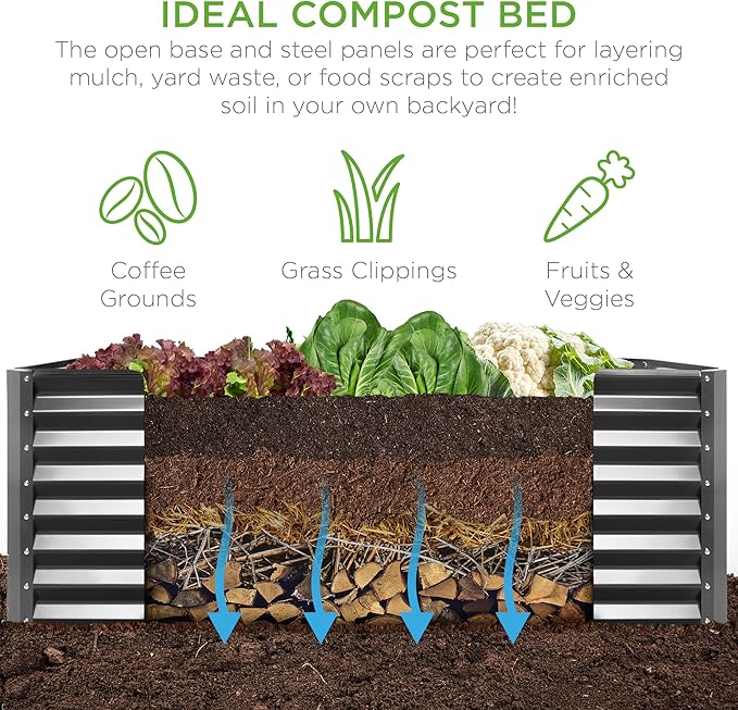 Best Choice Products 8x4x2ft Outdoor Metal Raised Garden Bed, Deep Root Planter Box for Vegetables, Flowers, Herbs, and Succulents w/ 478 Gallon Capacity - Gray