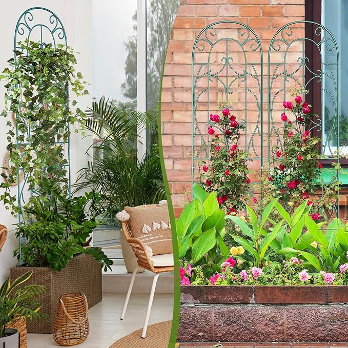 4 Pack Metal Garden Trellis for Climbing Plants,Green Metal Garden Trellis for Vines Plant Rose Vegetable Support,Large Decorative Outdoor Trellis