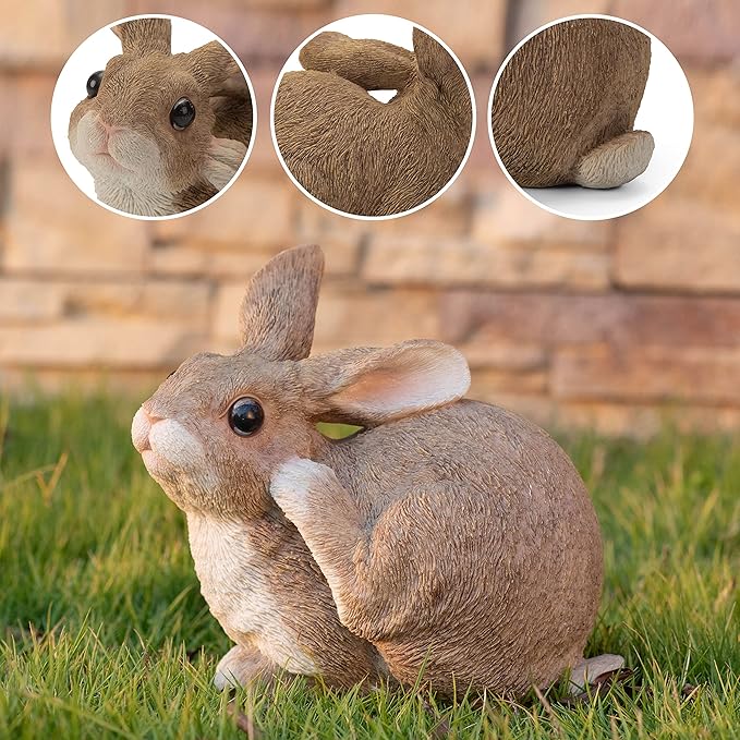 Bunny Statue Garden Statues Rabbit Figurines Decor Outdoor Polyresin Easter Decorations Bunnies Gifts Home House Kitchen Patio Lawn Yard Art Housewarming Funny Resin Decoration 8.3inch