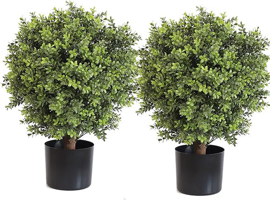 Artificial Topiary Ball Tree, 2 Pack Artificial Plants Outdoor, Ball Shaped Boxwood Topiary, Artificial Shrubs Potted for Indoor and Outdoor (22inch)