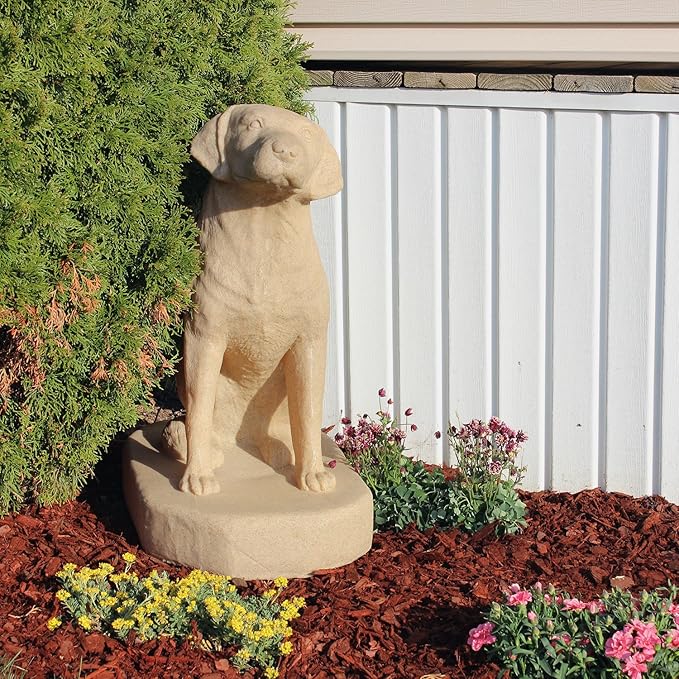 EMSCO Group Sitting Labrador Statue – Natural Sandstone Appearance – Made of Resin – Lightweight – 31” Height