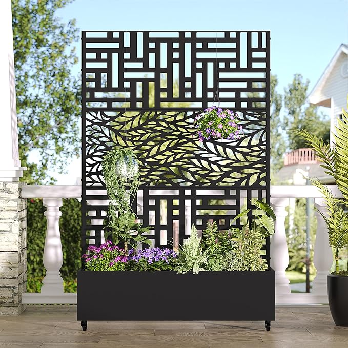 Casaphoria Metal Raised Garden Bed with Trellis and Wheels, 72"x47" Planter Box for Climbing Plants, Vines & Vegetables, Features Drainage Holes, Helen &Spring