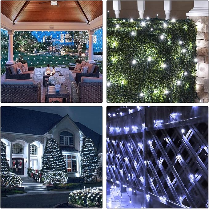 Christmas Net Lights, 204 LED Outdoor Mesh Lights Waterproof, Bush Solar Net Lights with 8-Lighting Modes for Tree Garden Yard Christmas Wedding Party Decoration(White)