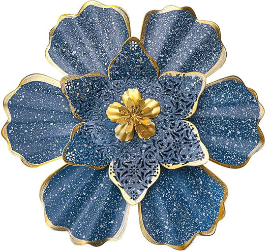 EASICUTI Blue Metal Flower Wall Decor Boho Metal Wall Art Decorations Hanging for Indoor Outdoor Home Bathroom Patio Fence Garden Bedroom Living Room Or Wall Sculptures 12 Inch