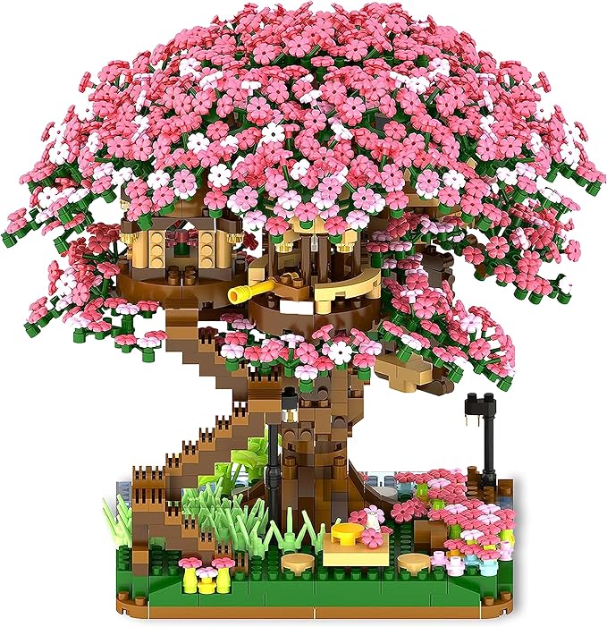 Cherry Blossom Bonsai Tree Mini Micro Building Set, Japanese Sakura Tree House Model Sets for Adults, Flowers House Mini Bricks Building Kit, Creative Gift Toys for Kids 12-14 (2138PCS)