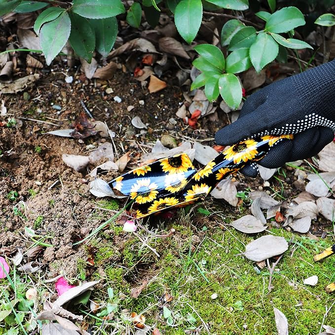 GARTOL Garden Tool Set - 3 Piece Thickly Cast Aluminum Gardening Tools Kit with Flower Paint, Heavy Duty Hand Garden Tools with Box Include Trowel, Rake, Pruner Shear, Gift for Gardener (Sunflower)