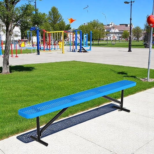 96" L Outdoor Metal Benches, Heavy Duty Garden Park Bench for Outside, Expanded Metal, Commercial Benches Mesh Bench for Shopping Mall, Store, Lawn, Park, Patio, Deck, Garden (Blue, 8FT)