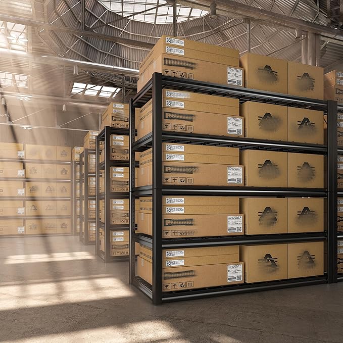 REIBII 48.2''W Garage Shelving Heavy Duty Metal Shelving 3000LBS Storage Shelves Adjustable Metal Shelves Industrial Garage Shelf for Warehouse Basement, 4 Pack