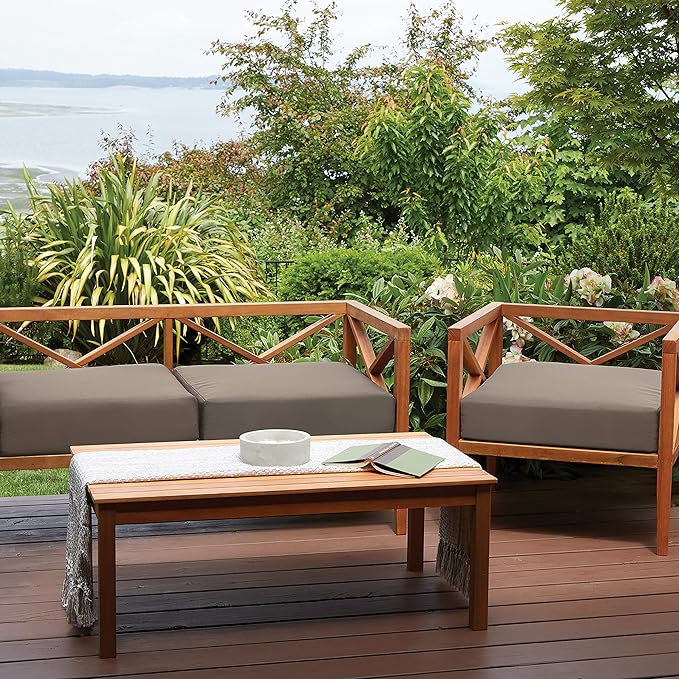 Classic Accessories Ravenna Water-Resistant 25 x 25 x 5 Inch Square Patio Seat Cushion Slip Cover & Foam, Dark Taupe, Lounge Chair Cushion