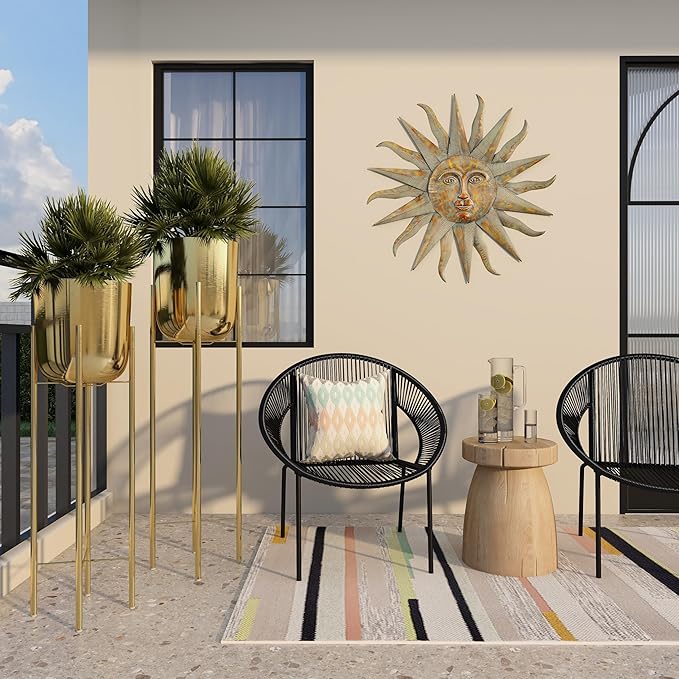 CosmoLiving by Cosmopolitan Metal Indoor Outdoor Planter Tall Indoor Outdoor Dome Large Planter Pot with Removable Stand, Set of 2 Planters 39", 46"H, Gold