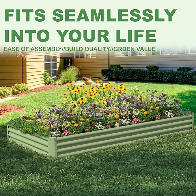 8X4X1ft Galvanized Raised Garden Bed for Gardening,Metal Planter Boxes Outdoor Patio Kit Planting Bed for Vegetables Flowers Herb,Green