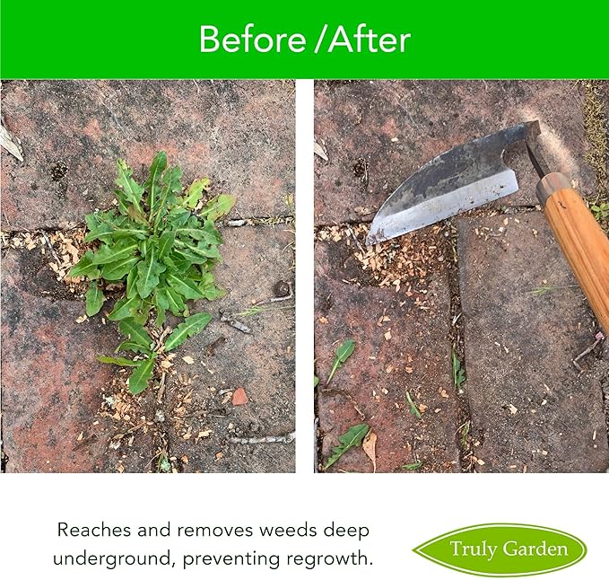 Effortless Weeding: Sharp Sickle Cuts Roots, Saves Time - with Thick Leather Sheath & Sharpening Stone