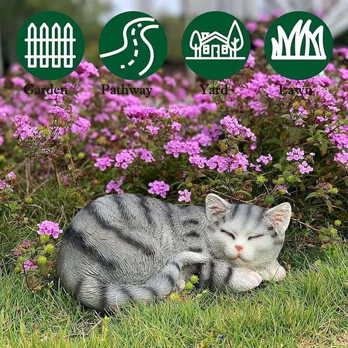Cat Statue for Garden Outdoor Statue Decor, Garden Cat Statues Decor for Patio, Lawn, Yard Ornament, Sleeping Cat Statue Resin Decoration for Home, Table & Porch, Gift for Mom