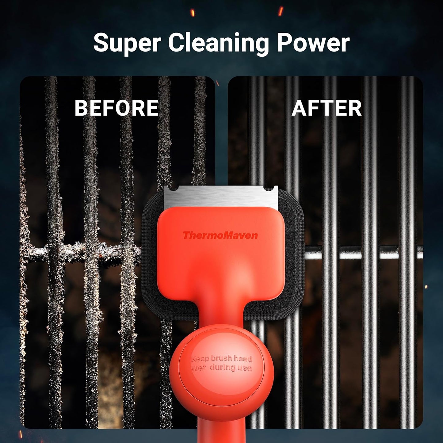 Grill Brush Bristle Free with 3 Replacement Brush Heads, Steam Grill Brush with Scraper, Non Metal Bristles for Cast Iron, Stainless-Steel Grates, Safe for Non-Stick Surface