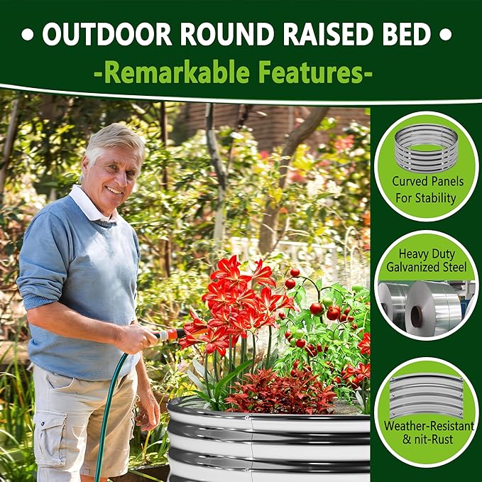 3PCS 3x3x1FT Galvanized Raised Garden Bed Kit,Vegetable Boxes-Round Metal Flower Box,Large Planter Raised Beds Outdoor Garden for Planting,Fruit,Herb-Sliver